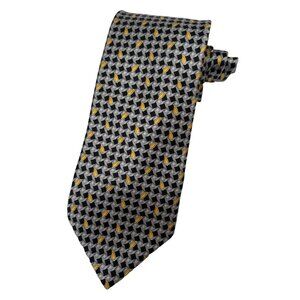 ZILLI Men's 100% Silk Necktie Luxury Geometric Gray Black Gold ITALY 61" EUC